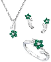 3-Pc. Set Amethyst (1 ct. t.w.) & Lab-Grown White Sapphire (3/8 Flower Pendant Necklace, Stud Earrings, Ring Sterling Silver (Also A