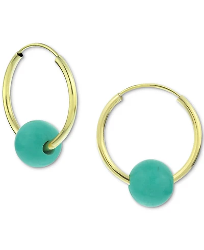 Freshwater Pearl Huggie Hoop Earrings in 14k Gold, 0.65" (Also in Jade, Lapis Lazuli, Turquoise, Rose Quartz, & Onyx)