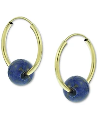 Freshwater Pearl Huggie Hoop Earrings 14k Gold, 0.65" (Also Jade, Lapis Lazuli, Turquoise, Rose Quartz, & Onyx)