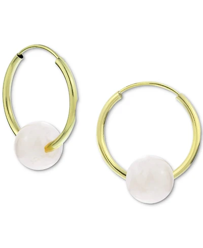 Freshwater Pearl Huggie Hoop Earrings 14k Gold, 0.65" (Also Jade, Lapis Lazuli, Turquoise, Rose Quartz, & Onyx)