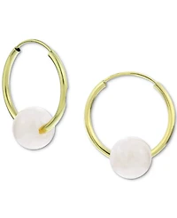 Freshwater Pearl Huggie Hoop Earrings 14k Gold, 0.65" (Also Jade, Lapis Lazuli, Turquoise, Rose Quartz, & Onyx)