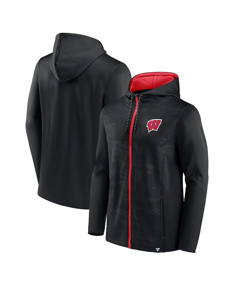 Men's Fanatics Black Wisconsin Badgers Ball Carrier Full-Zip Hoodie