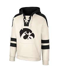 Men's Colosseum Cream Iowa Hawkeyes Lace-Up 4.0 Vintage-Like Pullover Hoodie