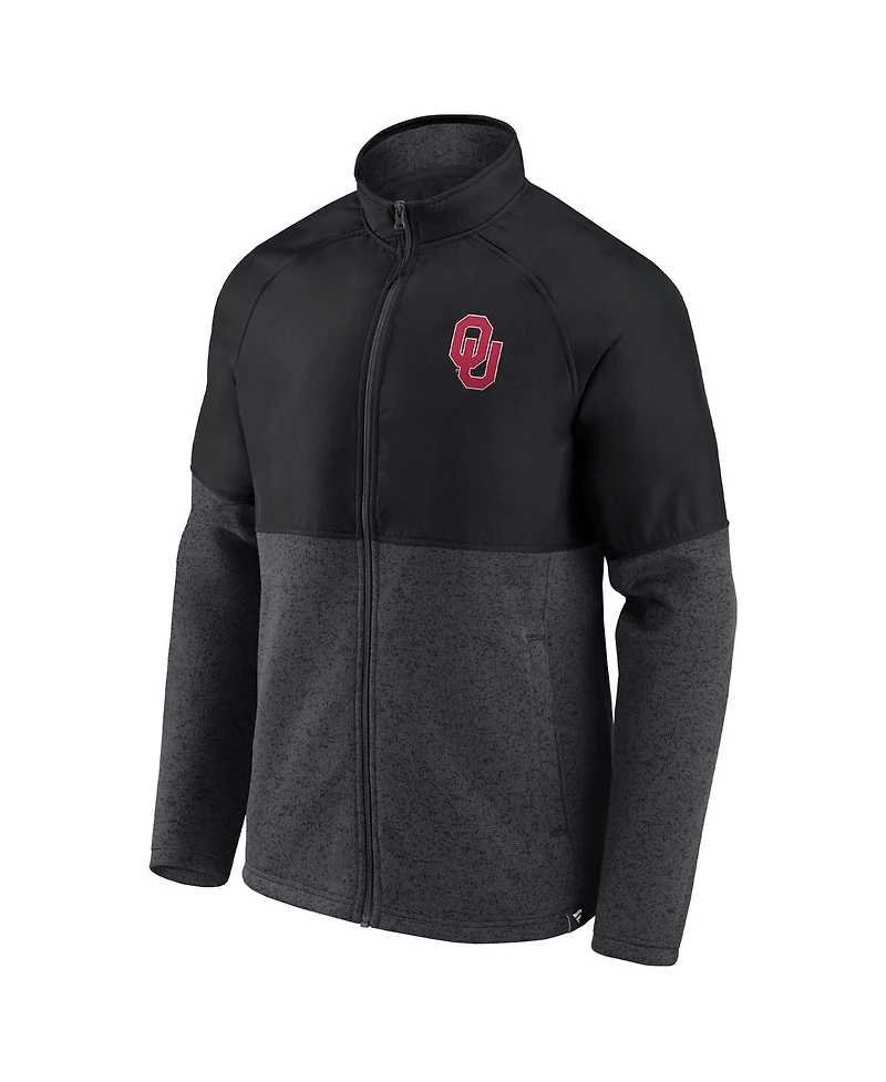 Men's Fanatics Black, Heathered Charcoal Oklahoma Sooners Durable Raglan Full-Zip Jacket