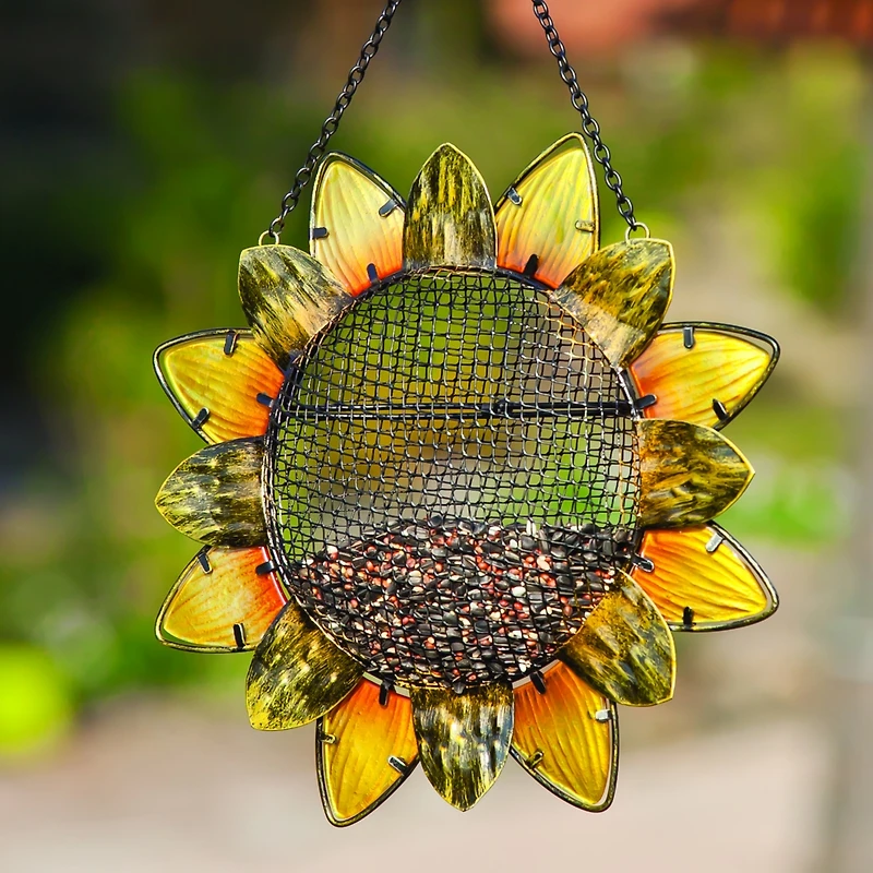 Evergreen Flag Beautiful Sunflower Metal and Glass Bird Feeder - 11 x 19 x 3 Inches