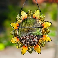 Evergreen Flag Beautiful Sunflower Metal and Glass Bird Feeder - 11 x 19 x 3 Inches