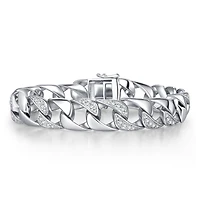 Men's Sterling Silver Iced Out Cubic Zirconia Miami Cuban Chain Bracelet