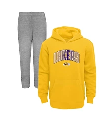 Little Boys and Girls Gold, Heather Gray Los Angeles Lakers Double Up Pullover Hoodie and Pants Set