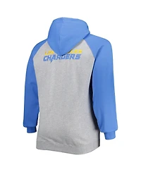 Profile Men's Fanatics Branded Heather Gray Los Angeles Chargers Big and Tall Fleece Raglan Full-Zip Hoodie Jacket