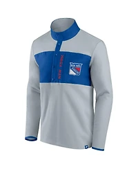 Men's Fanatics Gray, Blue New York Rangers Omni Polar Fleece Quarter-Snap Jacket