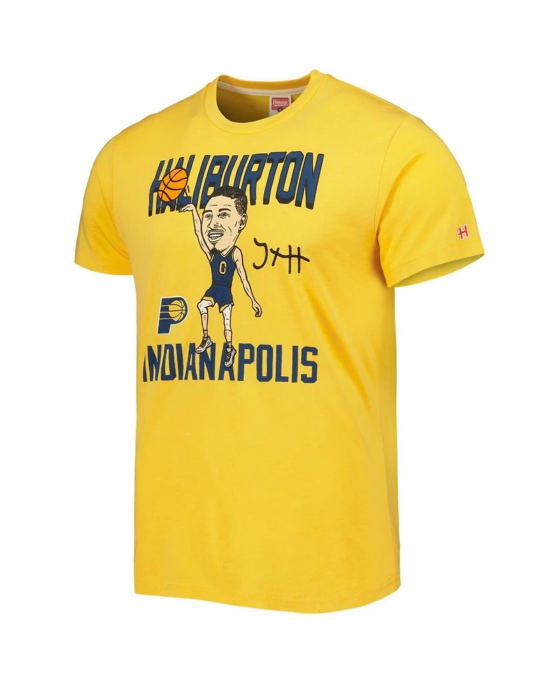 Men's Homage Tyrese Haliburton Gold Indiana Pacers Caricature Tri-Blend T-shirt
