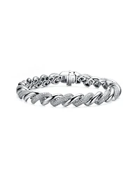 Sterling Silver White Gold Plated Clear Round Cubic Zirconia Wavy Twisted Bracelet