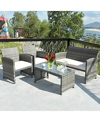 Costway 4PCS Rattan Patio Furniture Set Garden Lawn Sofa Cushioned Seat