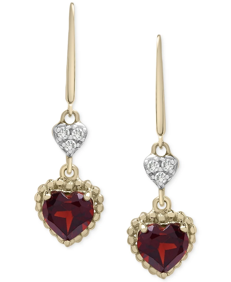 Garnet (1 ct. t.w.) & Diamond Accent Double Heart Leverback Drop Earrings in 14k Gold-Plated Sterling Silver