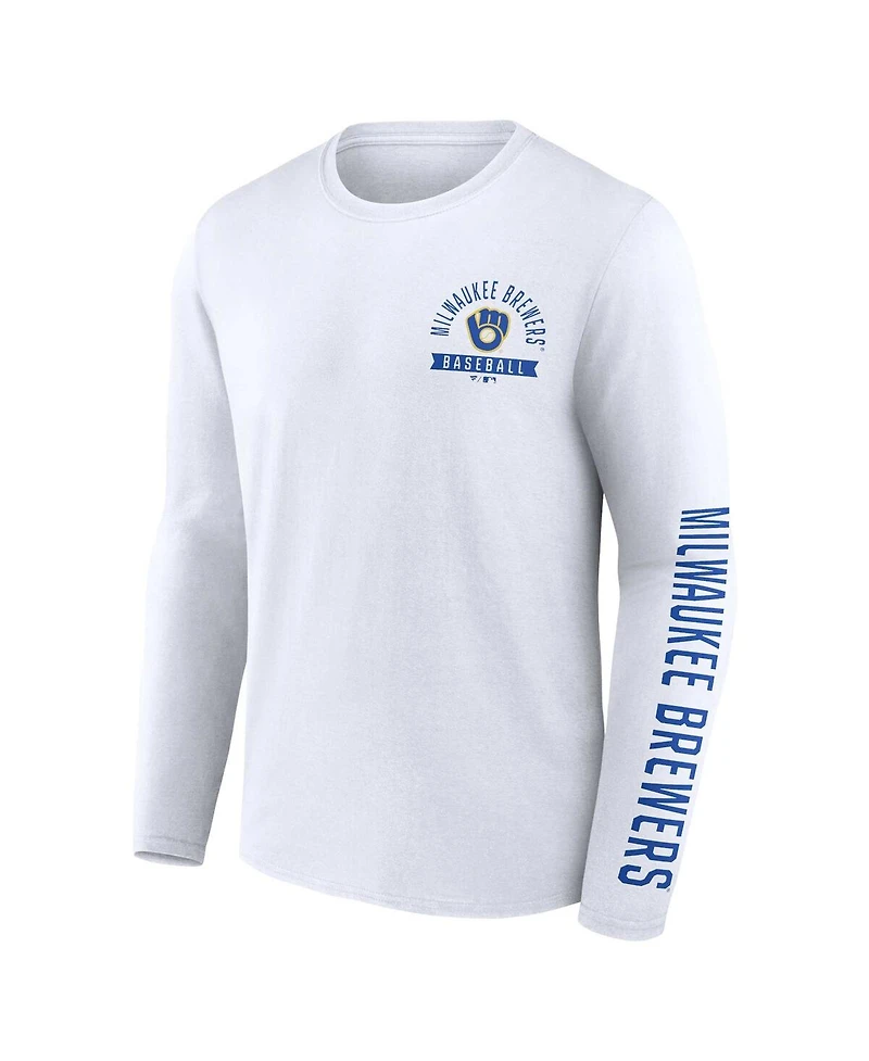 Men's Fanatics White Milwaukee Brewers Pressbox Long Sleeve T-shirt