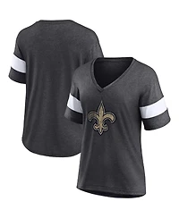 Women's Fanatics Heathered Charcoal, White New Orleans Saints Distressed Team Tri-Blend V-Neck T-shirt
