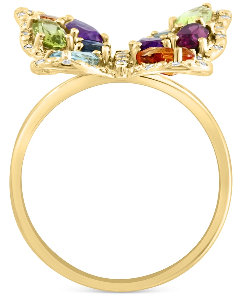 Lali Jewels Multi-Gemstone (1-3/4 ct. t.w.) & Diamond (1/8 ct. t.w.) Butterfly Ring in 14k Gold