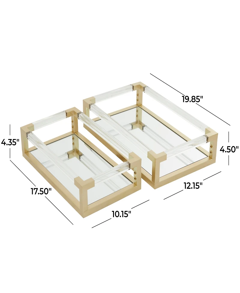 CosmoLiving by Cosmopolitan Metal Mirrored Tray with Acrylic Handles, Set of 2, 20", 18" W