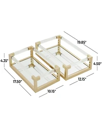 CosmoLiving by Cosmopolitan Metal Mirrored Tray with Acrylic Handles, Set of 2, 20", 18" W