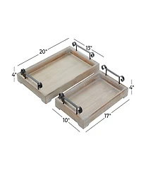 Rosemary Lane Wood Tray with Metal Handles, Set of 2, 20", 17" W