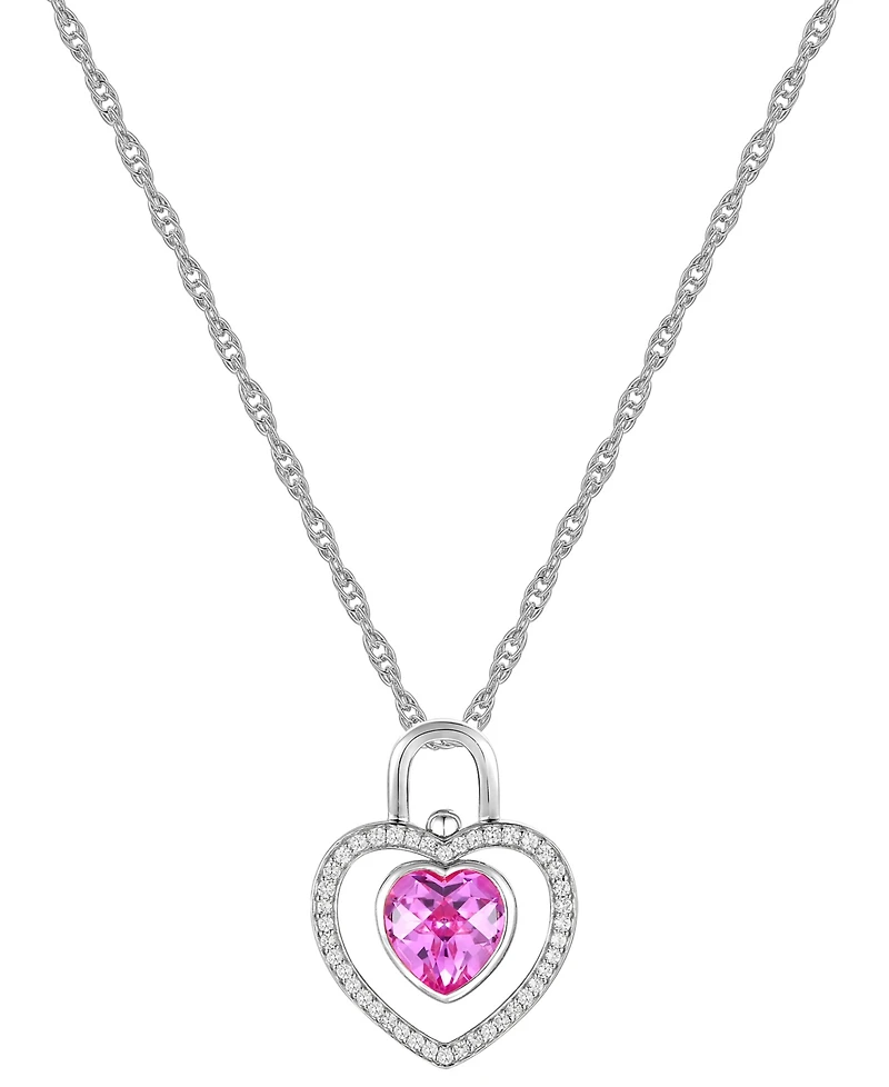 Lab-Grown Pink Sapphire (2-3/8 ct. t.w.) & Lab-Grown White Sapphire (5/8 ct. t.w.) Heart 18" Pendant Necklace in Sterling Silver