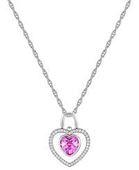 Lab-Grown Pink Sapphire (2-3/8 ct. t.w.) & Lab-Grown White Sapphire (5/8 ct. t.w.) Heart 18" Pendant Necklace in Sterling Silver