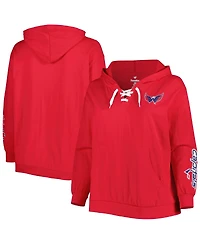 Women's Red Washington Capitals Plus Lace-Up Pullover Hoodie