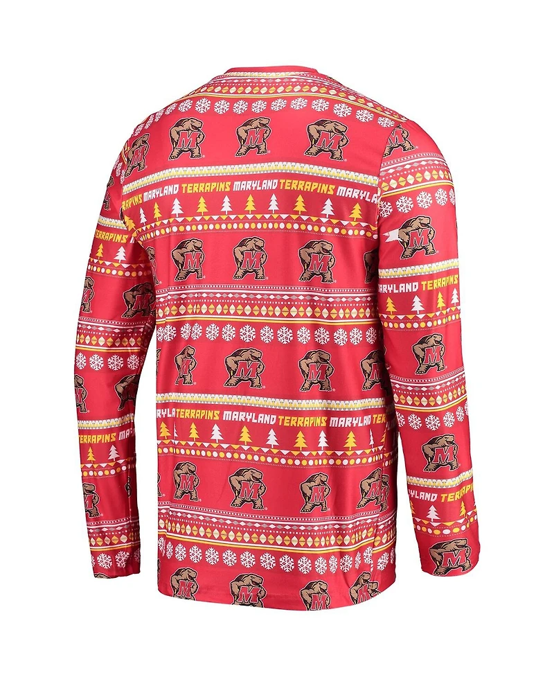 Men's Concepts Sport Red Maryland Terrapins Ugly Sweater Long Sleeve T-shirt and Pants Sleep Set