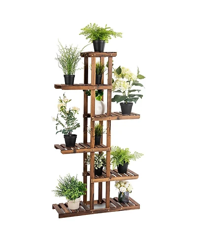 6 Tier 11 Pots Wooden Plant Flower Display Stand Wood Shelf