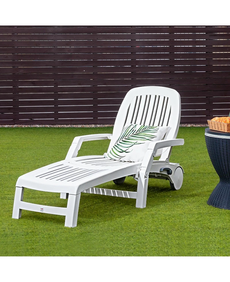 Costway Patio Lounge Chair Chaise Adjustable Recliner Weather Resistant Wheels