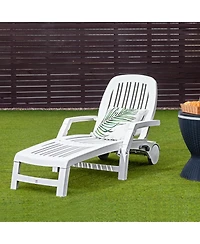 Costway Patio Lounge Chair Chaise Adjustable Recliner Weather Resistant Wheels