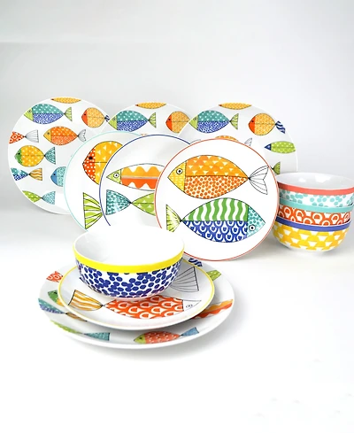 Euro Ceramica Fresh Catch 12 Pc. Dinnerware Set, Service for 4