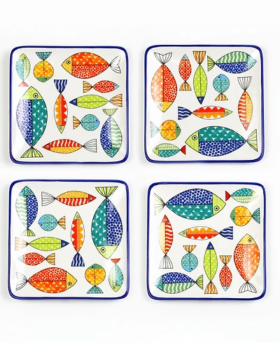 Euro Ceramica Fresh Catch Canape Plates, Set of 4
