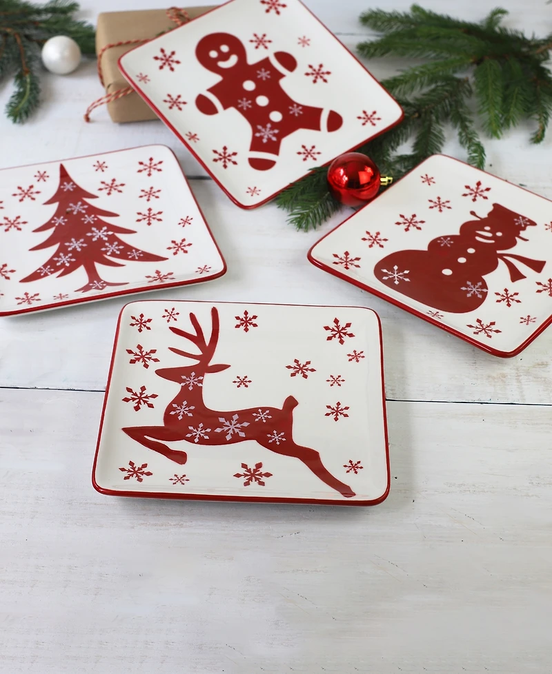 Euro Ceramica Winterfest Assorted Salad Plates, Set of 4
