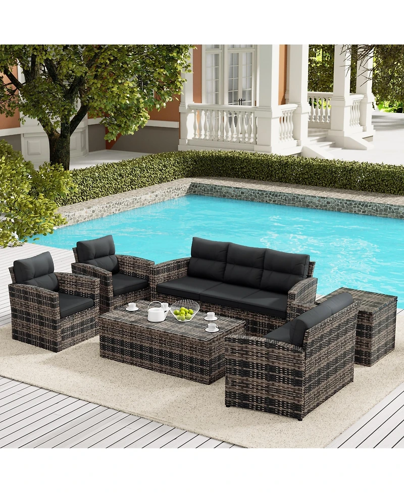 WestinTrends 6-Piece Pe Rattan Wicker Outdoor Patio Conversation Sofa Set