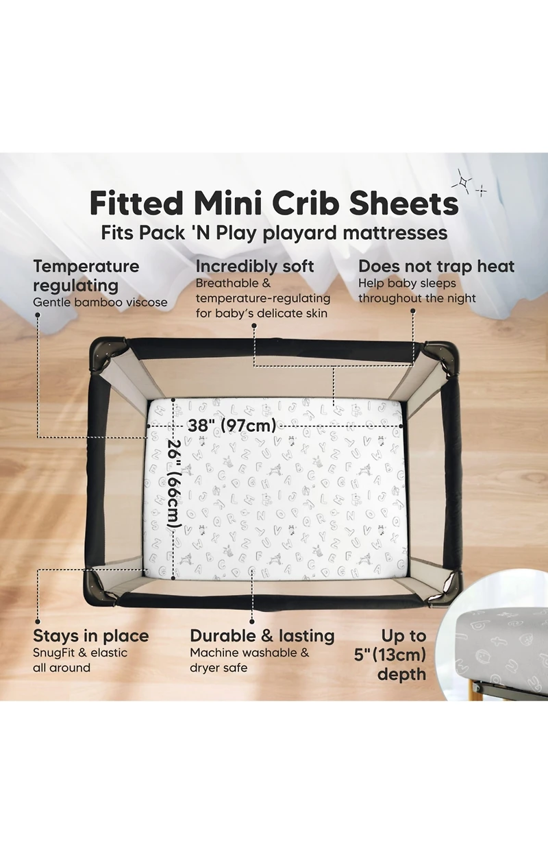 KeaBabies 2-Pack Mini Crib Sheets, Pack and Play Sheets Fitted, N Organic Fitted Sheet Cover
