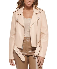 Levi's Women's Faux-Leather Belted Hem Moto Jacket