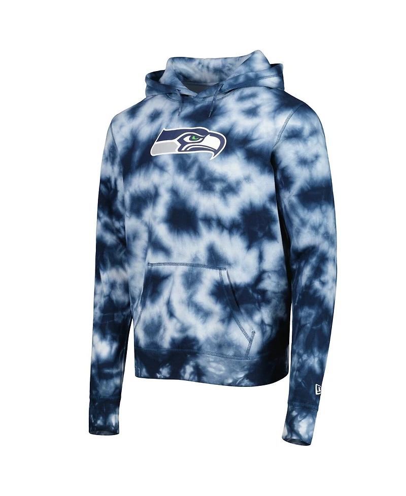 Men's New Era College Navy Seattle Seahawks Team Tie-Dye Pullover Hoodie