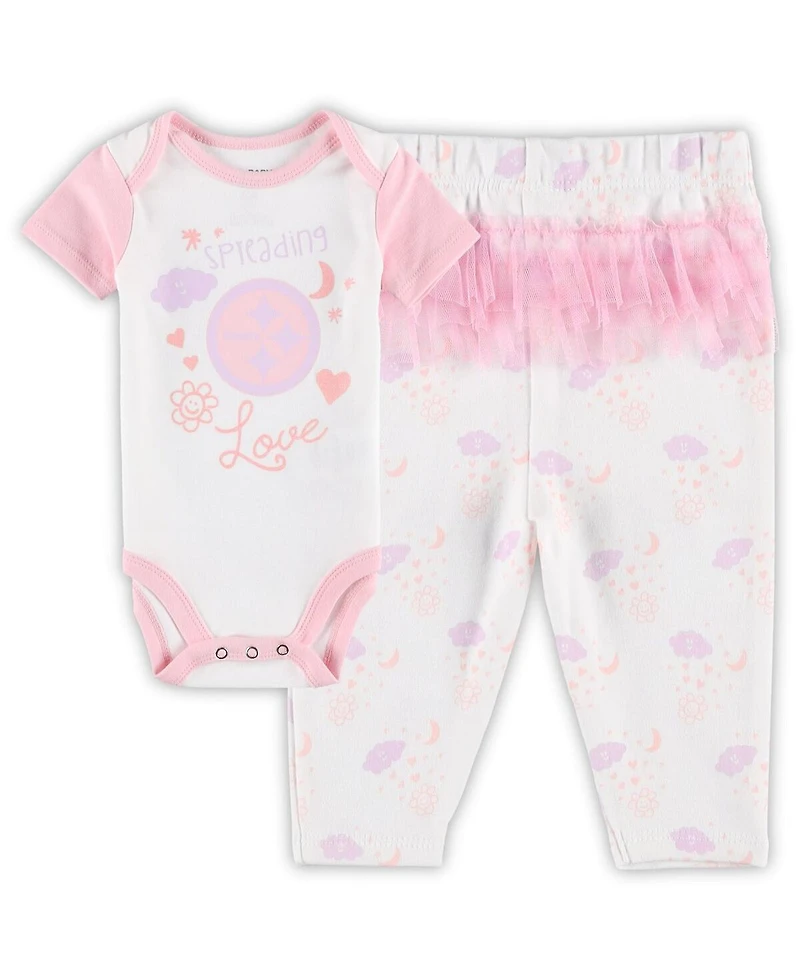 Girls Newborn and Infant White Pittsburgh Steelers Spreading Love Bodysuit and Tutu Leggings Set