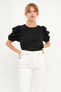 English Factory Women's Pleated Puff Sleeve Top