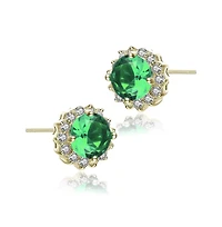Sterling Silver Clear and Deep Color Cubic Zirconia Button Earrings