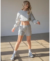 Rebody Active Women's Puff Sleeve Crop Sweatshirt for Women