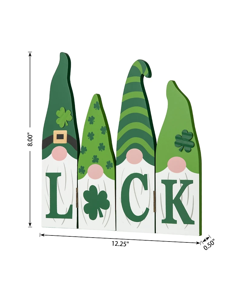 Glitzhome 12.25" L St. Patrick's Wooden Luck Shamrock Gnome Table Decor