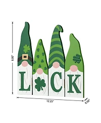 Glitzhome 12.25" L St. Patrick's Wooden Luck Shamrock Gnome Table Decor