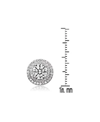 Cubic Zirconia Sterling Silver round Haloed Stud Earrings