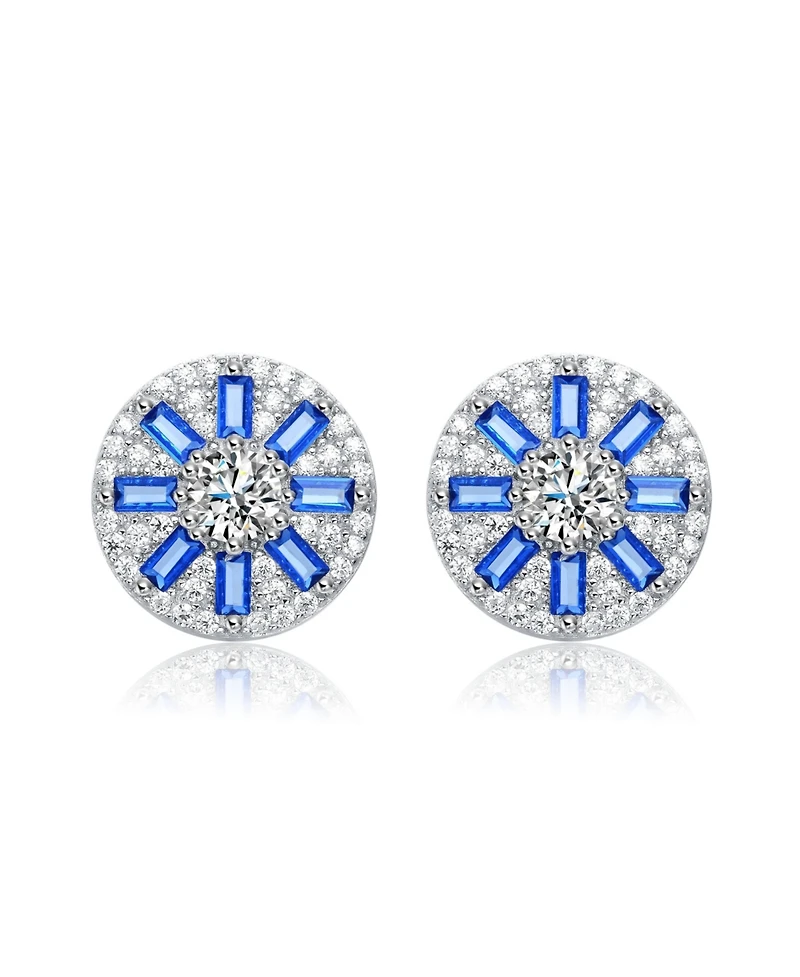 Sterling Silver Baguette and Round Cubic Zirconia Stud Earrings