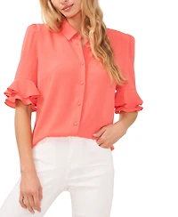 CeCe Women's Button-Front Ruffled 3/4-Sleeve Blouse
