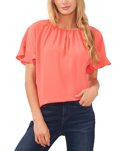 CeCe Women's Short Sleeve Drop Shoulder Wide Scoop Neck Blouse