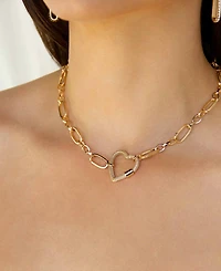 Ettika Open Heart Lock Faux Cubic Zirconia Necklace