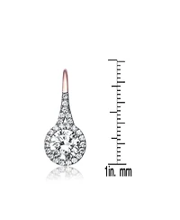 Sterling Silver Clear Round Cubic Zirconia Partially Paved and Haloed Solitaire Drop Earrings